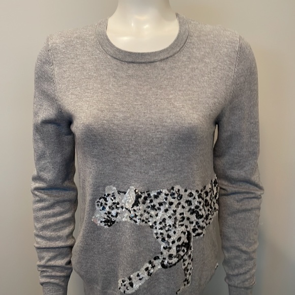 French Connection Crew Neck Sweater with Snow Leopard in Sequins Size S - Picture 2 of 13